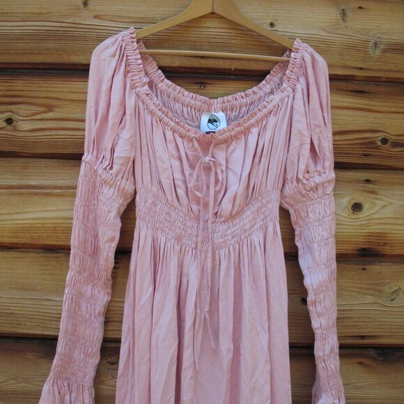 NWT Sleeper Juliette Shirred Asymmetric Dress in Pink - Picture 5 of 11